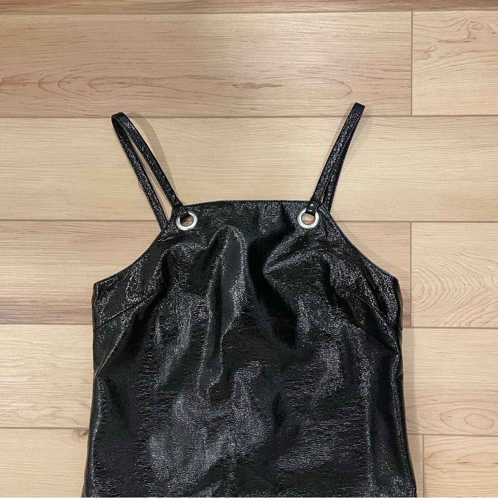 topshop black leather dress